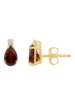 Brand new ๐ 14K Gold 6x4 Pear Shape Garnet Diamond Accent Earrings by Belk & Co. โ๏ธ