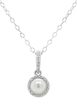 New 🤩 Sterling Silver 6mm Round Pearl Diamond Accent Halo Pendant Necklace by Belk & Co. 😍 -DealsBelk & Co. Store Belk 21303
