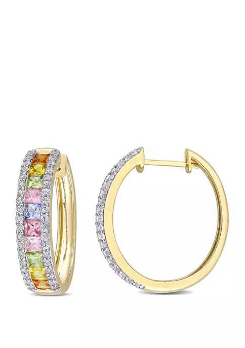Best deal ๐คฉ 5.75 ct. t.w. Multi Color Sapphire Hoop Earrings in 14k Yellow Gold by Belk & Co. ๐ 2 Best deal ๐คฉ 5.75 ct. t.w. Multi Color Sapphire Hoop Earrings in 14k Yellow Gold by Belk & Co. ๐ - Image 2