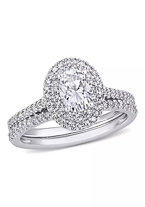New 😀 Lab Created 1 CT DEW Oval Created Moissanite and 2/5 CT TW Diamond Bridal Set in 14k White Gold by Belk & Co. 🎁 1 New 😀 Lab Created 1 CT DEW Oval Created Moissanite and 2/5 CT TW Diamond Bridal Set in 14k White Gold by Belk & Co. 🎁