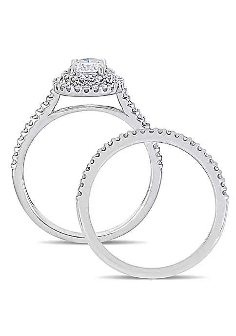 New 😀 Lab Created 1 CT DEW Oval Created Moissanite and 2/5 CT TW Diamond Bridal Set in 14k White Gold by Belk & Co. 🎁 3 New 😀 Lab Created 1 CT DEW Oval Created Moissanite and 2/5 CT TW Diamond Bridal Set in 14k White Gold by Belk & Co. 🎁 - Image 3