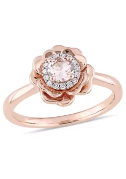 Best deal ๐คฉ Morganite and 1/10 CT TW Diamond Halo Flower Ring in 10k Rose Gold by Belk & Co. โญ