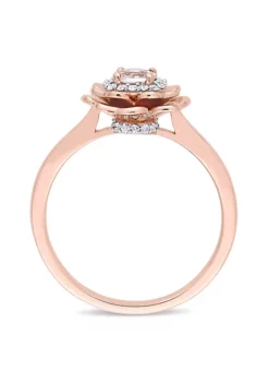 Best deal 🤩 Morganite and 1/10 CT TW Diamond Halo Flower Ring in 10k Rose Gold by Belk & Co. ⭐ -DealsBelk & Co. Store Belk 21323