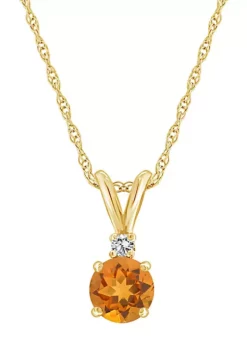 Hot Sale ❤️ 14K Gold 6mm Round Citrine Diamond Accent Pendant by Belk & Co. 🌟 -DealsBelk & Co. Store Belk 21353