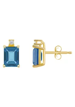 Outlet 👏 14K Gold 6x4 Emerald Cut London Blue Topaz Diamond Accent Earrings by Belk & Co. ✔️