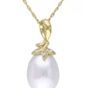 Hot Sale 🌟 9-10 Millimeter Cultured Freshwater Pearl and Diamond Accent Twist Pendant with Chain in 10k Yellow Gold by Belk & Co. 🔥
