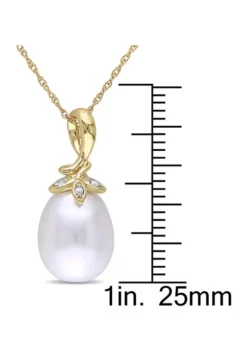 Hot Sale 🌟 9-10 Millimeter Cultured Freshwater Pearl and Diamond Accent Twist Pendant with Chain in 10k Yellow Gold by Belk & Co. 🔥 -DealsBelk & Co. Store Belk 21363