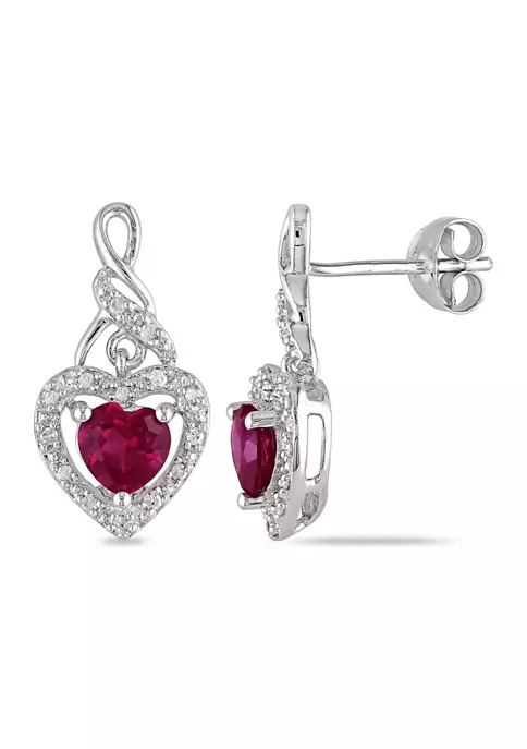 Promo 👍 Lab Created 1.18 ct. t.g.w. Created Ruby and 1/8 ct. t.w. Diamond Heart Earrings In Sterling Silver by Belk & Co. 😀 1 Promo 👍 Lab Created 1.18 ct. t.g.w. Created Ruby and 1/8 ct. t.w. Diamond Heart Earrings In Sterling Silver by Belk & Co. 😀