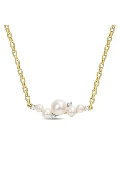 Deals ⭐ 3-6.5MM Freshwater Cultured Pearl and 1/8 ct. t.g.w. White Topaz Necklace in 18K Yellow Gold Plated Sterling Silver by Belk & Co. 🥰