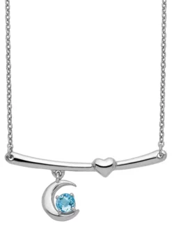 Wholesale ๐ 1/3 ct. t.w. Swiss Blue Topaz Moon with 2.25 Inch Ext. Necklace in Rhodium-Plated Sterling Silver by Belk & Co. ๐