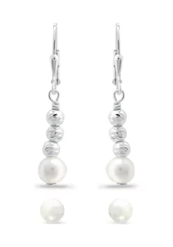 Best deal 🔥 2 Piece Freshwater Pearl Stud and Diamond Cut Bead Drop Earrings Set in Sterling Silver by Belk & Co. 🎉