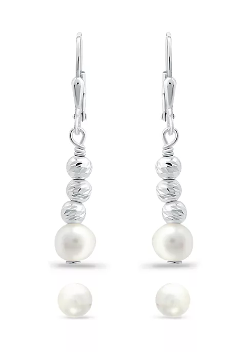 Best deal 🔥 2 Piece Freshwater Pearl Stud and Diamond Cut Bead Drop Earrings Set in Sterling Silver by Belk & Co. 🎉 4 Best deal 🔥 2 Piece Freshwater Pearl Stud and Diamond Cut Bead Drop Earrings Set in Sterling Silver by Belk & Co. 🎉 - Image 4