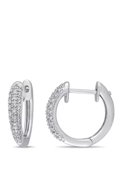 Best deal ⭐ 1/4 ct. t.w. Diamond Cluster Hoop Earrings in 14K White Gold by Belk & Co. ✨