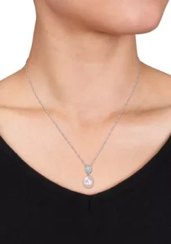 Promo 🛒 9 to 9.5 Millimeter Cultured Freshwater Pearl, 1/5 ct. t.w. Aquamarine and 1/10 ct. t.w. Diamond Accent Drop Pendant with Chain in 10k White Gold by Belk & Co. 🎁 -DealsBelk & Co. Store Belk 21464