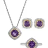 Wholesale ⭐ Amethyst and Created White Sapphire Necklace/Earring/Ring Set in Sterling Silver by Belk & Co. ✨
