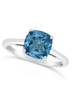 Promo 🥰 Sterling Silver 8mm Cushion London Blue Topaz Solitaire Ring by Belk & Co. ⌛