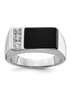 Best deal ✨ Men's Sterling Silver Rhodium-Plated Onyx and Cubic Zirconia Ring by Belk & Co. 👍
