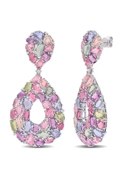 Brand new 👏 76.3 CT TGW Multi-Color Sapphire and 1/2 CT TW Diamond Teardrop Earrings in 14k White Gold by Belk & Co. 🔔 -DealsBelk & Co. Store Belk 21551