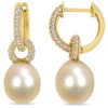 Best Pirce ❤️ 9-9.5MM Golden South Sea Cultured Pearl and 1/2 ct. t.w. Diamond Hoop Earrings in 14K Yellow Gold by Belk & Co. 👏