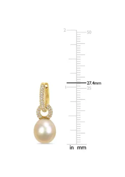 Best Pirce ❤️ 9-9.5MM Golden South Sea Cultured Pearl and 1/2 ct. t.w. Diamond Hoop Earrings in 14K Yellow Gold by Belk & Co. 👏 -DealsBelk & Co. Store Belk 21554
