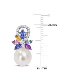 Cheap 🔔 9-9.5MM White Freshwater Cultured Pearl, 1.7 ct. t.g.w. Multi-Color Sapphire and 1/8 ct. t.w. Diamond Stud Earrings in 14K White Gold by Belk & Co. ⌛ -DealsBelk & Co. Store Belk 21562