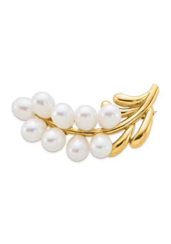 Flash Sale 🧨 14K Yellow Gold Polished Cluster 5-6mm White Rice Freshwater Cultured Pearl Pin Brooch by Belk & Co. 🛒