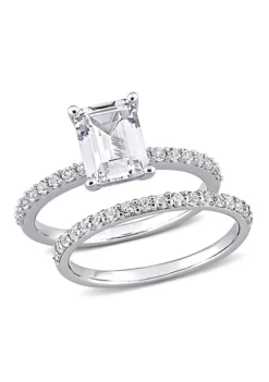 Cheap 🧨 Lab Created Emerald Cut Created White Sapphire Engagement Ring and Matching Eternity Ring 2pc Set in 10K White Gold by Belk & Co. 😍 -DealsBelk & Co. Store Belk 2157