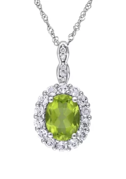 Cheapest 👏 1 3/8 ct. t.w. Peridot, 5/8 ct. t.w. White Topaz, and 1/10 ct. t.w. Diamond Accent Vintage Necklace in 14k White Gold by Belk & Co. 🔔 -DealsBelk & Co. Store Belk 21577