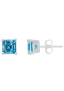 Top 10 🤩 Sterling Silver 6mm Asscher Blue Topaz Stud Earrings by Belk & Co. 🧨