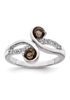 Best Pirce 😉 5/8 ct. t.w. Smoky Quartz and White Topaz Swirl Ring in Rhodium-Plated Sterling Silver by Belk & Co. 👏 -DealsBelk & Co. Store Belk 21601