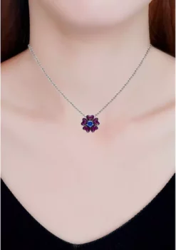 Promo 🤩 Lab Created 0.49 ct. Nano Tanzanite and Enamel Flower Necklace on 18 inch chain, Sterling Silver by Belk & Co. 😍 -DealsBelk & Co. Store Belk 21611