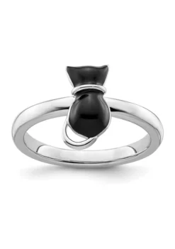 Best Pirce 🧨 Sterling Silver Stackable Expressions Polished Black Enameled Cat Ring by Belk & Co. 🔔