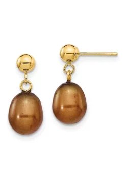 Wholesale ✨ 14K Yellow Gold 7-8mm Brown Rice Freshwater Cultured Pearl Dangle Post Earrings by Belk & Co. 👍 -DealsBelk & Co. Store Belk 21667