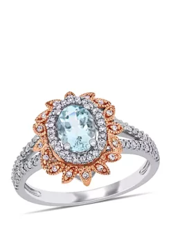 Best deal 🎁 5/8 ct. t.w. Aquamarine and 1/5 ct. t.w. Diamond Halo Split Shank Ring in 10k White and Rose Gold by Belk & Co. 🌟