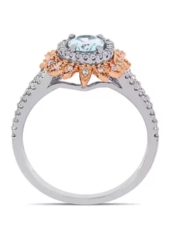 Best deal 🎁 5/8 ct. t.w. Aquamarine and 1/5 ct. t.w. Diamond Halo Split Shank Ring in 10k White and Rose Gold by Belk & Co. 🌟 -DealsBelk & Co. Store Belk 21685
