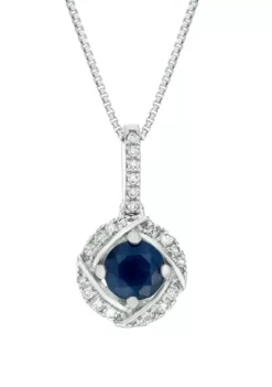 Outlet 🌟 1.30 ct. t.w. Sapphire and 1/10 ct. t.w. Diamond Pendant Necklace in 10K White Gold by Belk & Co. ✔️