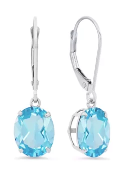 Buy 😍 14K White Gold Oval Genuine Swiss Blue Topaz Dangle Earrings by Belk & Co. 🎁