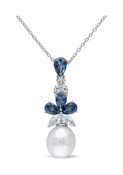 Brand new 😀 Cultured Freshwater Pearl and 3.25 ct. t.w. Topaz Drop Pendant with Chain in Sterling Silver by Belk & Co. 🔥