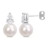 Best Pirce 💯 Lab Created 8.5-9mm White Freshwater Cultured Pearl and 1 1/3 CT TGW Created White Sapphire Stud Earrings in Sterling Silver by Belk & Co. ⭐