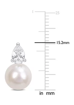 Best Pirce 💯 Lab Created 8.5-9mm White Freshwater Cultured Pearl and 1 1/3 CT TGW Created White Sapphire Stud Earrings in Sterling Silver by Belk & Co. ⭐ -DealsBelk & Co. Store Belk 21749