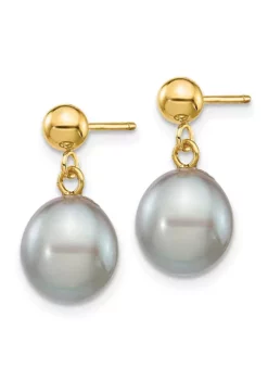 Outlet 🤩 14K Yellow Gold 8-9mm Grey Rice Freshwater Cultured Pearl Dangle Post Earrings by Belk & Co. 💯 -DealsBelk & Co. Store Belk 21767