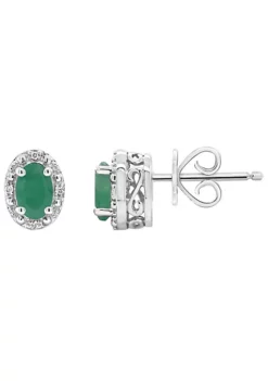 Best Pirce 🔥 Sterling Silver 6x4mm Oval Emerald Diamond Accent Halo Stud Earrings by Belk & Co. 💯 -DealsBelk & Co. Store Belk 21805