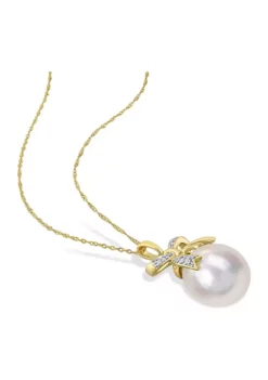Outlet 🔔 12-12.5mm South Sea Cultured Pearl and 1/10 CT TW Diamond Bow Pendant with Chain in 10k Yellow Gold by Belk & Co. 🛒 -DealsBelk & Co. Store Belk 21832