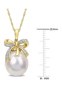 Outlet 🔔 12-12.5mm South Sea Cultured Pearl and 1/10 CT TW Diamond Bow Pendant with Chain in 10k Yellow Gold by Belk & Co. 🛒 -DealsBelk & Co. Store Belk 21833