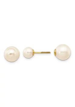 Discount 🔔 14K Yellow Gold 6-7mm and 9-10mm Round Freshwater Cultured Pearl Screw On Post Earrings by Belk & Co. 🥰