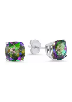 Coupon 😉 Sterling Silver Cushion-Cut Checkerboard Genuine Mystic Topaz Stud Earrings (8 Millimeter) by Belk & Co. 🥰