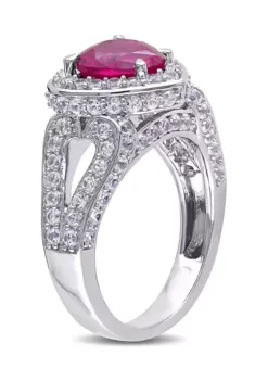 Hot Sale ✨ Lab Created 5 CT TGW Created Ruby and Created White Sapphire Heart Halo Split Shank Ring in Sterling Silver by Belk & Co. ⌛ -DealsBelk & Co. Store Belk 21880