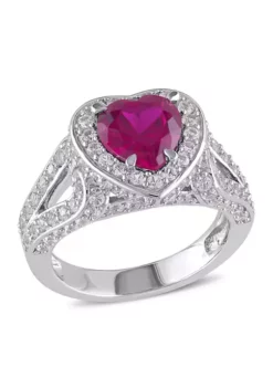 Hot Sale ✨ Lab Created 5 CT TGW Created Ruby and Created White Sapphire Heart Halo Split Shank Ring in Sterling Silver by Belk & Co. ⌛ -DealsBelk & Co. Store Belk 21882