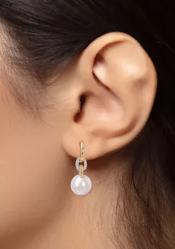 Promo 🔔 11-12MM Freshwater Cultured Pearl and 1/10 CT TW Diamond Huggie Drop Earrings in 14K Two-Tone Gold by Belk & Co. 👏 -DealsBelk & Co. Store Belk 21892