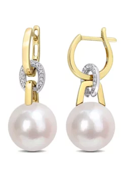 Promo 🔔 11-12MM Freshwater Cultured Pearl and 1/10 CT TW Diamond Huggie Drop Earrings in 14K Two-Tone Gold by Belk & Co. 👏 -DealsBelk & Co. Store Belk 21893